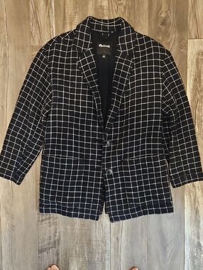 Madewell Waffleback Shaw Blazer Windowpane Black White Checked Xs 100% Cotton